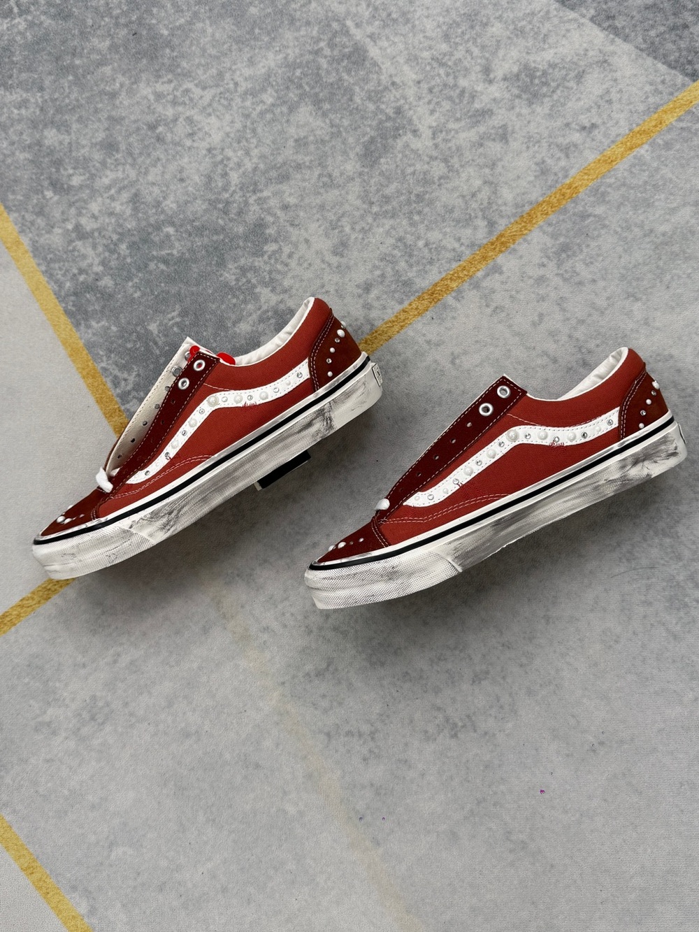 Vans Red Suede Sneakers with White Accents - Picture 7 of 11